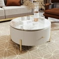 thumbnail image 3 of 31.5" Modern Round Coffee Table with 2 Large Drawers Storage Accent Table for Living Room, Off White, 3 of 9