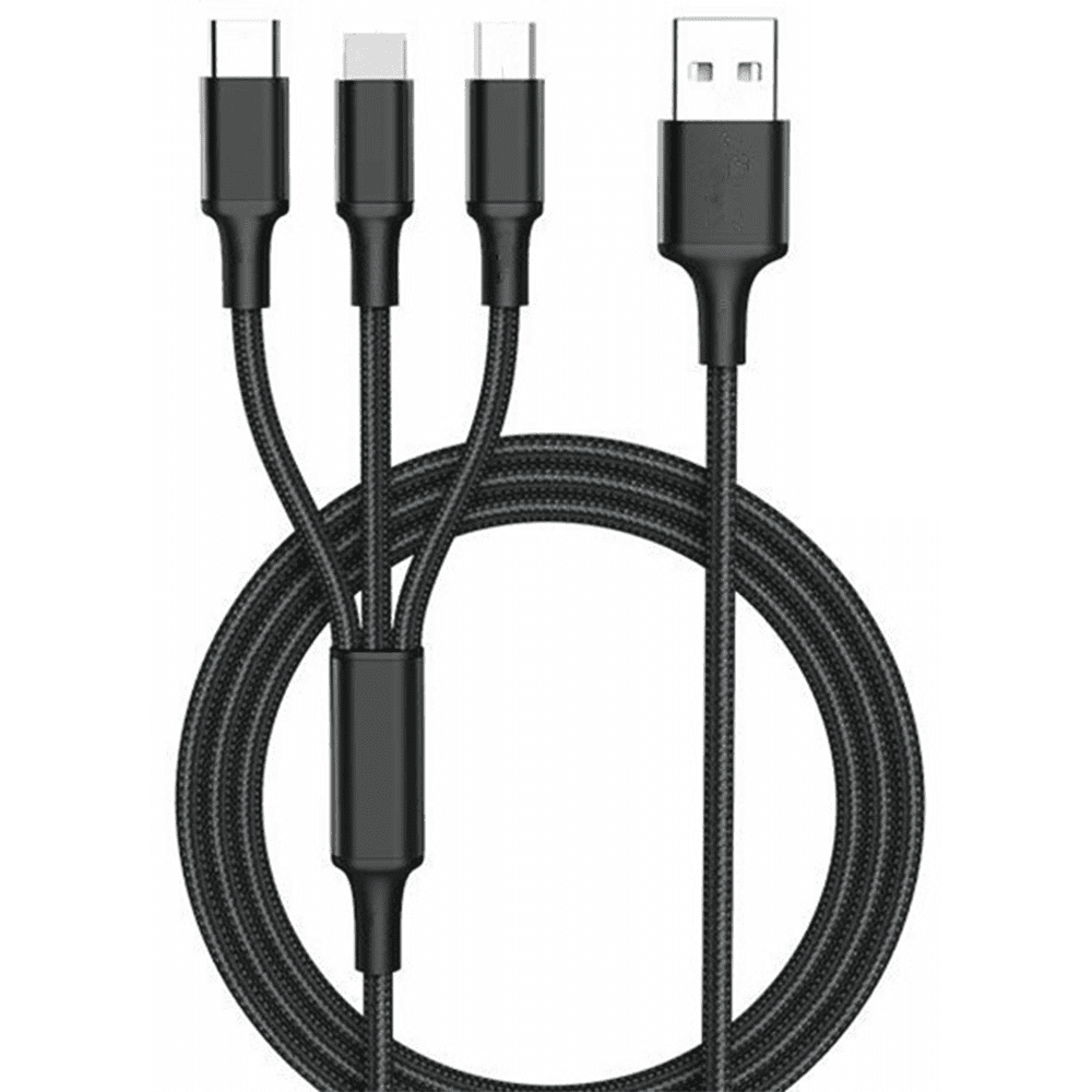 1.2m Multi Charging Cable 3A, 3-in-1 USB Charge Cord with Phone/Type C/Micro USB Connector for Cell Phones/Samsung Galaxy/Huawei/Pixel/LG/Tablets