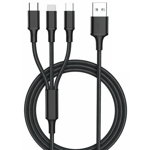 1.2m Multi Charging Cable 3A, 3-in-1 USB Charge Cord with Phone/Type C/Micro USB Connector for Cell Phones/Samsung Galaxy/Huawei/Pixel/LG/Tablets