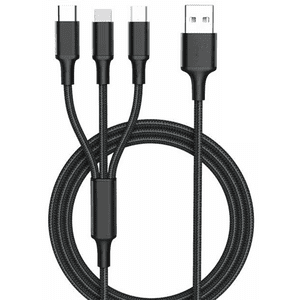 1.2m Multi Charging Cable 3A, 3-in-1 USB Charge Cord with Phone/Type C/Micro USB Connector for Cell Phones/Samsung Galaxy/Huawei/Pixel/LG/Tablets