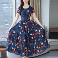 thumbnail image 2 of Hontri Robe Décontractée pour Femme Offres à Moins de 15 $, Mode Femme Été Grâce Mi-Mollet Manches Courtes Robe de Plage Imprimée Bleu TTG, 2 of 7