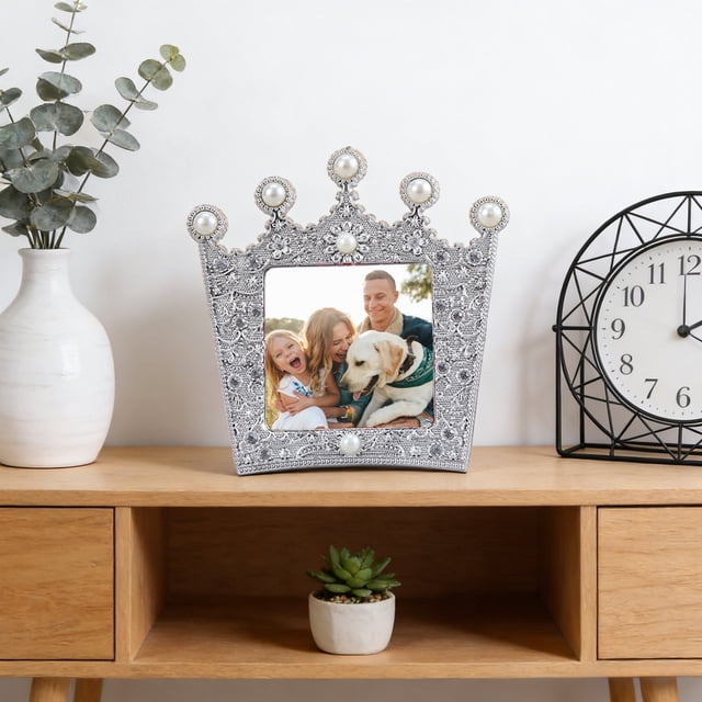 Cadre Photo Classique en Résine Incrustée de Perles pour la Déco de la Maison avec Objectif Transparent, Montage Mural Ou Présentation sur Table, Fini or et Argent, Ensemble de 3 Tailles