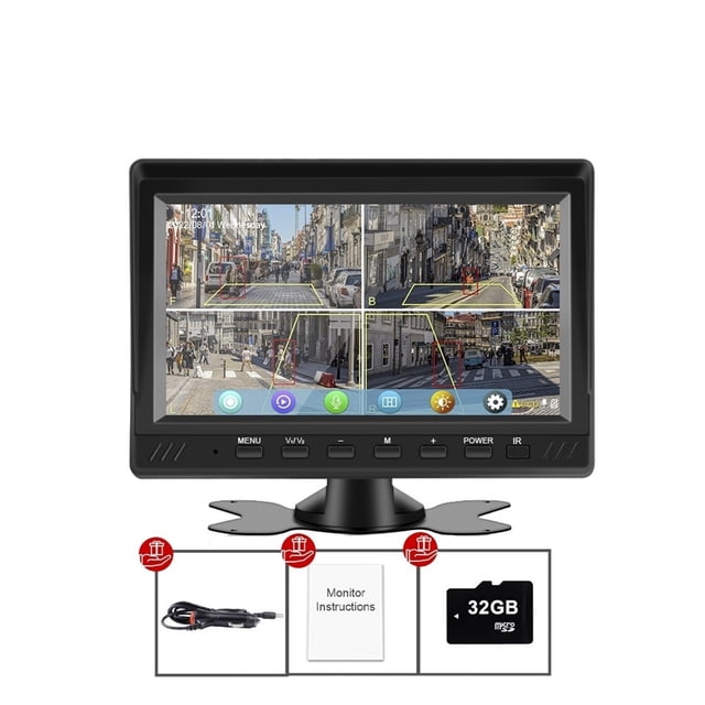 7" AHD 4CH Truck Monitor BSD Recording DVR 1080P Car Rear View Camera Vehicle IPS Touch Screen Right Outside Speaker ,Clear Images