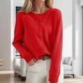 thumbnail image 4 of Yuyuzo Womens Cardigan Sweater Tops Crew Neck Long Sleeve Shirts Solid Color Button down Knitted Clothes, 4 of 5
