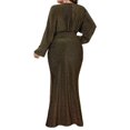 thumbnail image 2 of Gupgi Robe de Soirée Pailletée pour Femme Grande Taille Couleur Unie Manches Longues Col en V Ajustée Longue Robe Cocktail Formelle Bal de Promo TG-TTTTG, 2 of 5