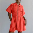 thumbnail image 1 of Weiqiqre Robes Décontractées pour Femmes à Fermeture Éclair, Manches Courtes Style Cap, Col en V, Robes Midi Décontractées Fluides avec Poches, 1 of 6