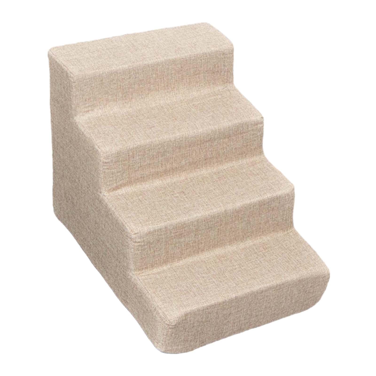 Bunblic Dog Ramp Stairs Pet Steps Stable for Couch, Sofa, and High Bed Climbing Durable Machine Washable Cover Lightweight Dog Ladder Khaki 4 Steps