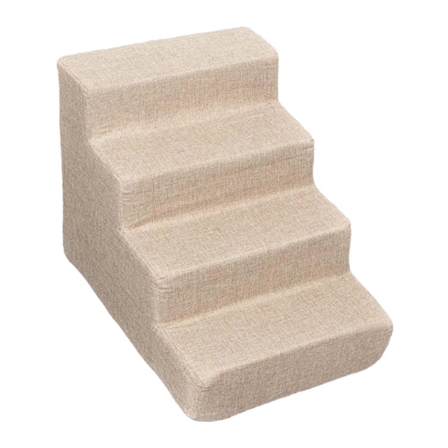 Bunblic Dog Ramp Stairs Pet Steps Stable for Couch, Sofa, and High Bed Climbing Durable Machine Washable Cover Lightweight Dog Ladder Khaki 4 Steps