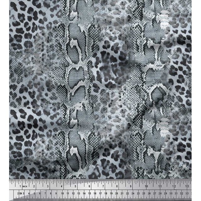 Soimoi Gray Rayon Fabric Leopard & Snake Animal Skin Decor Fabric Printed Yard 56 Inch Wide