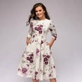thumbnail image 2 of Robe d'Été Vintage pour Femme, Ligne A, Élégante, Imprimé Floral, Taille Haute, Manches Longues, Robe Soleil, Col Rond, Soirée, Grande Taille, 2 of 3
