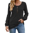 thumbnail image 1 of CEHVOM T-shirt à Manches Longues pour Femmes Col Rond Rayé Mat Couleur Unie avec Boutons en Liquidation, 1 of 4