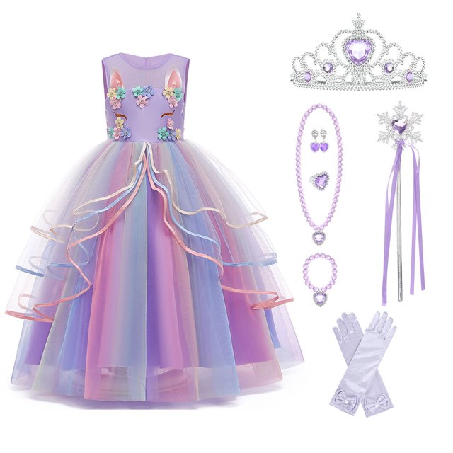 Girls' Unicorn Costume Princess Long Maxi Dress for Birthday Party