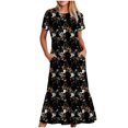 thumbnail image 1 of Dvkptbk Robes d'Été pour Femmes 2024 Mode Décontractée Bohème à Fleurs Robes de Plage Manches Courtes Col Rond Robe d'Été Fluide Maxi Robe de Plage Longue Robe Midi de Plage avec Poches P-2TG, 1 of 4