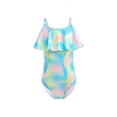 thumbnail image 3 of Big Girls One Piece Swimsuits Summer Sleeveless Printing Beach Ruffles Swimwear Size 9-10T, 3 of 9