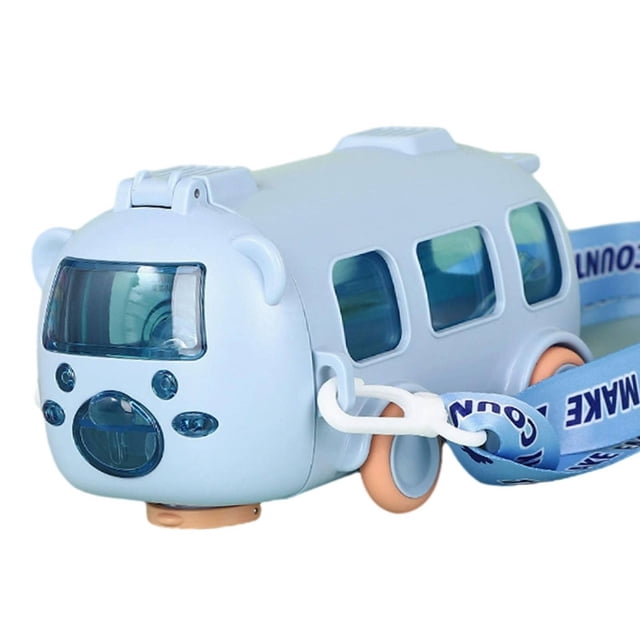 Classic Kitchen Accessories, Portable Water Cup In Bus Shape 360° Leak Proof Portable Water Bottle with and Strap / 500ml Leak Proof Drinking Bottle Detachable Fun Toy Flip Top