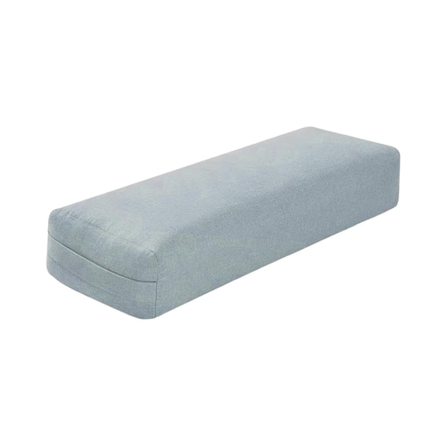 Professional Yoga Bolster Cushion Pillow with Carry Handle, rectangular gray design for restorative yoga and exercise. Made with a sponge core for stable support and comfort, featuring a removable, washable polyester cover. Suitable for yoga accessories, stretching, posture adjustment, meditation, and deep breathing exercises. Dimensions: 65cm x 25cm x 14cm.