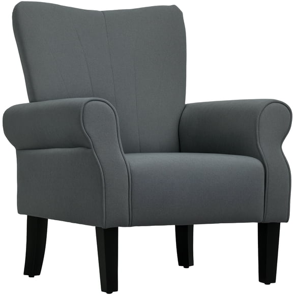 HOMCOM Fauteuil d'Appoint en Tissu, Fauteuil Rembourré avec Pattes en Bois, Gris Foncé