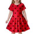 thumbnail image 1 of Robes pour Filles Enfant Filles Été Imprimé à Pois Ajusté Doux Respirant à Manches Courtes Robe Décontractée Robe pour Enfants Rouge 6 Ans-7 Ans, 1 of 5