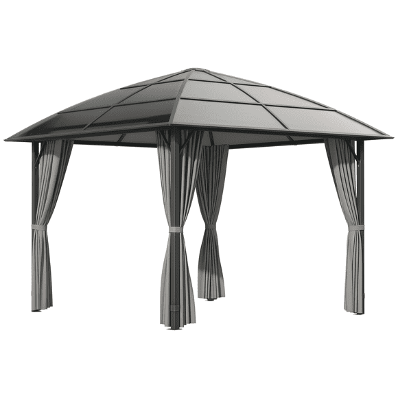 Outsunny 10 x 10ft Hardtop Gazebo with UV60+ Polycarbonate Roof & Curtains