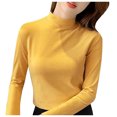 thumbnail image 1 of Baberdicy T-Shirts pour Femmes Femmes Ajusté Décontracté Uni Manches Longues Col Roulé Simulé Blouse Hauts Coupe Ajustée Extensible Couche T-Shirts Hauts pour Femmes Jaune, 1 of 4