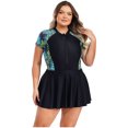 thumbnail image 3 of iiniim Maillot de Bain une Pièce pour Femme Grande Taille, Manches Courtes, Maillot Dermoprotecteur, Robe de Natation, Maillot de Plage Modeste, Noir Vert 3TG, 3 of 7