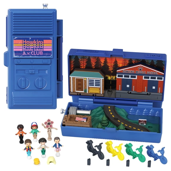 Polly Pocket Coffret de Collection, Coffret Stranger Things Compact avec 6 Poupées de Personnages en Édition Spéciale et 10 Accessoires