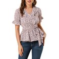 thumbnail image 1 of INSPIRE CHIC Women's Sweet Fruit Crossover V Neck Short Sleeves Ruffle Wrap Blouse, 1 of 6