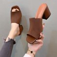thumbnail image 2 of WLOELOEW Casual Brown Sandals For Women Square Toe Design Block Heel Mesh Material Foot Length 9.45 Inches Us Size 6.5, 2 of 9