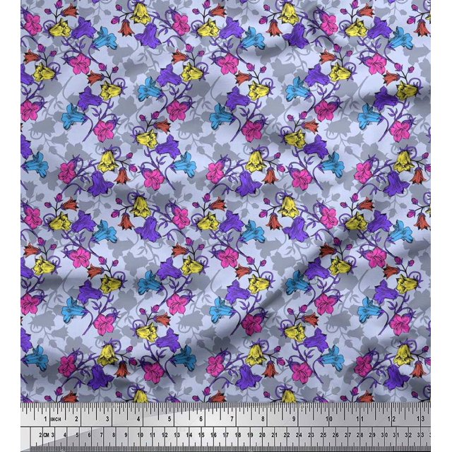 Soimoi Georgette Viscose Fabric Leaves & Bell Floral Decor Fabric Printed Yard 42 Inch Wide