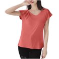 thumbnail image 1 of FRSASU T-Shirt de Sommeil Uni pour Femme Haut de Pyjama à Col en V Rouge, 1 of 8