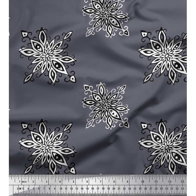 Soimoi Moss Georgette Fabric Floral Block Print Fabric by The Yard 42 Inch Wide