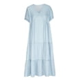 thumbnail image 4 of LOVZFMLL Robe Décontractée d'Été pour Femme à Manches Courtes avec Fente, Col Rond, Bleu Pâle, S, 4 of 8