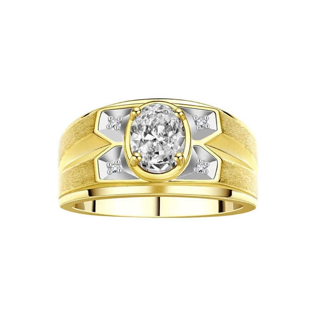 RYLOS Men's Rings 14K Yellow Gold Rings Classic Designer Style 8X6MM Oval Gemstone & Diamond Ring White Topaz April Birthstone Rings For Men Size 12
