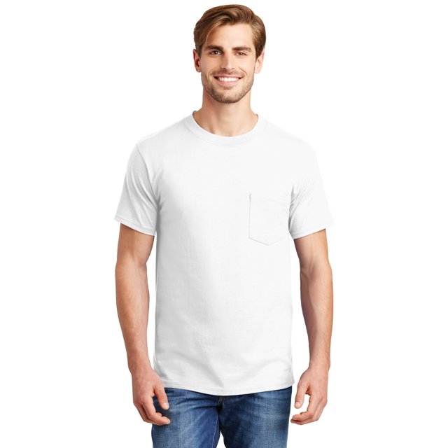 Hanes Beefy-T T-Shirt à Poche pour Hommes, 2TG, Blanc