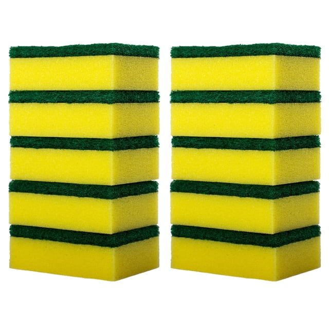 Fesfesfes 10Pc Double-Sided Dishwashing Sponges Sponge Block Combo for Pots Pans Non-Scratch Eraser Design with Handle Grip for Non-Coated Cookware