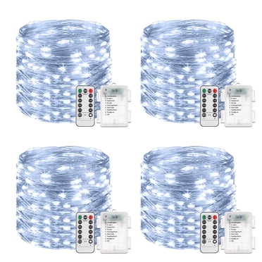 NITIDSKY 100 LED Battery Operated Fairy Lights with Remote Christmas String Lights White,4 Pack
