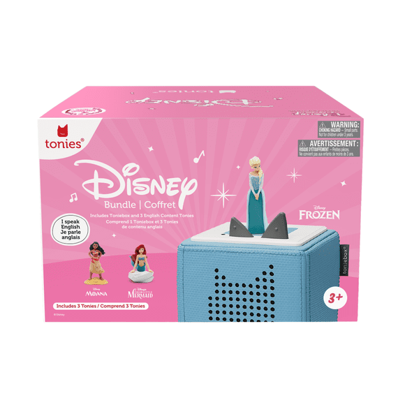Toniebox Audio Player Bundle includes 3 characters: Elsa, Moana, Little Mermaid - Listen, Learn and Play with one Huggable box - Blue **WALMART EXCLUSIVE**