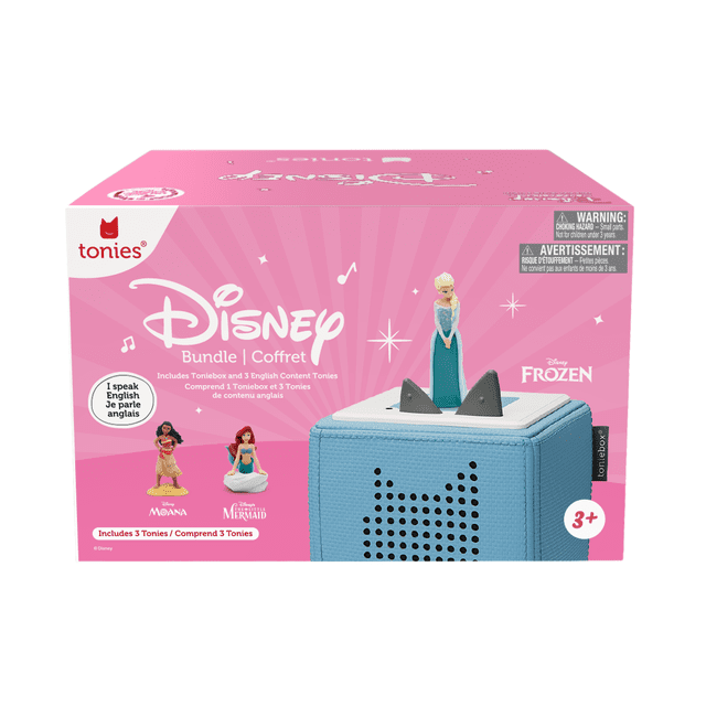 Toniebox Audio Player Bundle includes 3 characters: Elsa, Moana, Little Mermaid - Listen, Learn and Play with one Huggable box - Blue **WALMART EXCLUSIVE**