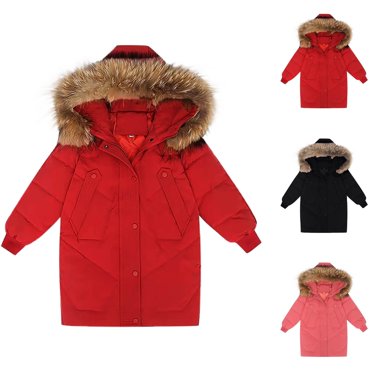 WRKEKC Girls Hooded Down Coat 10-14 Years Thickened Warm Winter Parka Long Sleeve Solid Color Puffer Jacket for Teen Snow Days