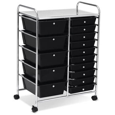 Patiojoy Rolling 15-Drawer Organizer Cart,Rolling cart/W Wheels Black