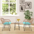 thumbnail image 4 of Patiojoy 3 PCS Patio Rattan Furniture Set with Round Tempered Glass Top Table & 2 Rattan Armchairs Turquoise Cushions, 4 of 9