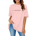 thumbnail image 1 of JIRNDf Hauts pour Femmes T-Shirts d'Été Tendance Imprimé Lettres Surdimensionné Col Rond Manches Courtes Décontracté Sport Ample Décontracté Simple T-Shirts Graphiques Mignons pour Adolescentes Rose TTG, 1 of 4