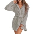 thumbnail image 1 of AherBiu Plus Size Robes for Women Fuzzy Fleece Lightweight Bathrobes Plush Warm Soft Mini Robe with Pockets, 1 of 5