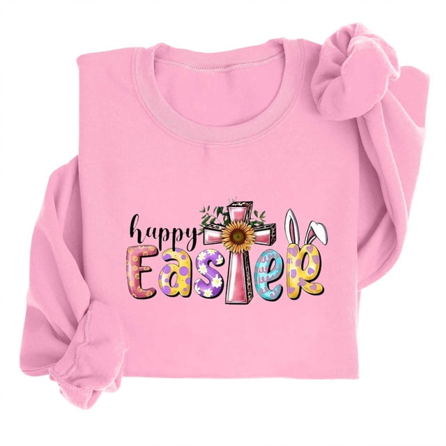 EGNMCR Easter T-Shirts Imprimés pour Femmes T-Shirts Graphiques Femmes T-Shirts pour Femmes Col Rond Easter Haut à Manches Longues Imprimé Chandails T-Shirt pour Femmes