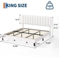 thumbnail image 2 of King Size Bed Frame, Velvet Upholstered Platform Bed with Adjustable Vertical Channel Tufted Headboard, No Box Spring Needed, Easy Assembly, White, 2 of 7