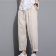 thumbnail image 4 of asjyhkr Plus Size Mens Linen Pants Elastic Waist Drawstring Hiking Beach Cropped Pants with Pockets,M-5XL, 4 of 5