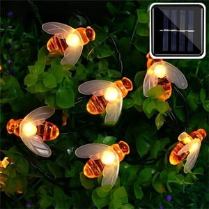 Lumières de jardin solaire, lumières de chaîne de fées d'abeilles au miel 20 LED Lumières extérieures avec 8 Modes de lumière Patio solaire imperméable à l'abeille