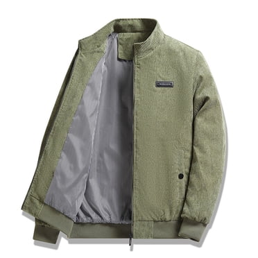LOVZFMLL Vestes pour Hommes en Velours Côtelé Uni à Manches Longues avec Poche, Col Montant, Manteau