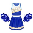 thumbnail image 2 of Xnihocha Costume de Cheerleading pour Filles Uniforme de Cheerleader Robe Tenue de Fête Ensemble Haut avec Jupe Plissée et Pompons Bleu 12, 2 of 6