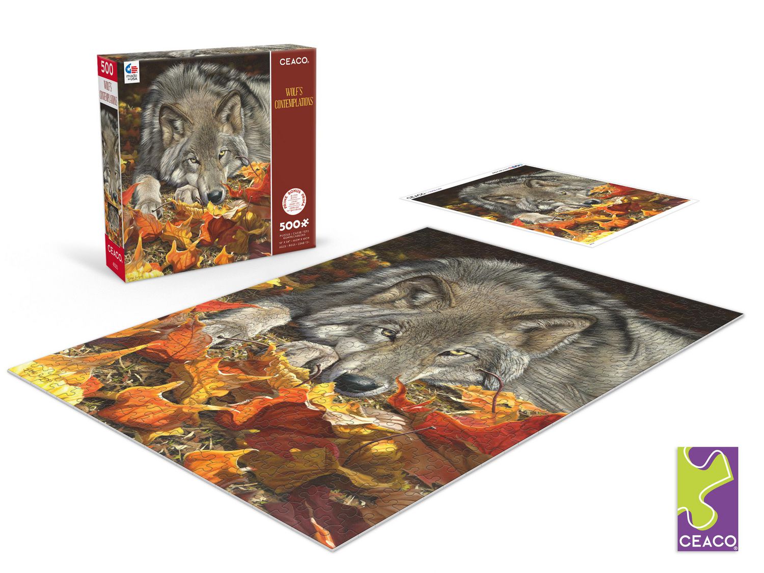 Puzzle en 500 pièces Ceaco Wolf's Contemplation pour adultes, à partir de 14 ans